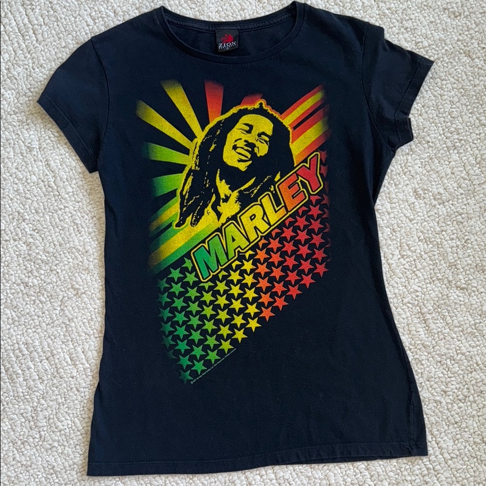 Zion Rootswear Black Bob Marley Starburst Tee